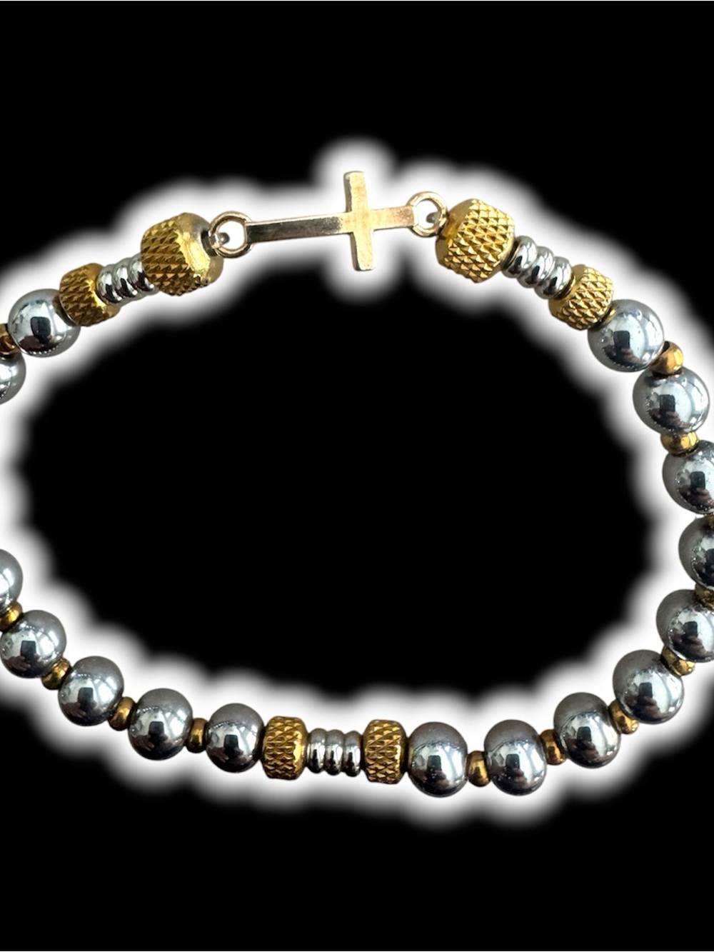 Gold & Silver Cross Bead Bracelet - Two-Tone Unisex Jewelry